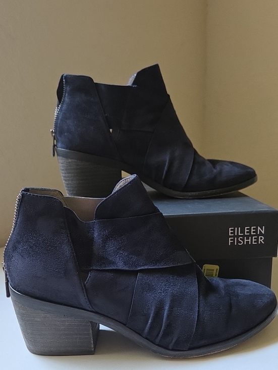 Eileen Fisher Shoes - Eileen Fisher Navy Suede Wrap Detail Ankle Booties